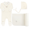 Ely & Co Ivory and Rosegold Embroidered Bee Layette Set
