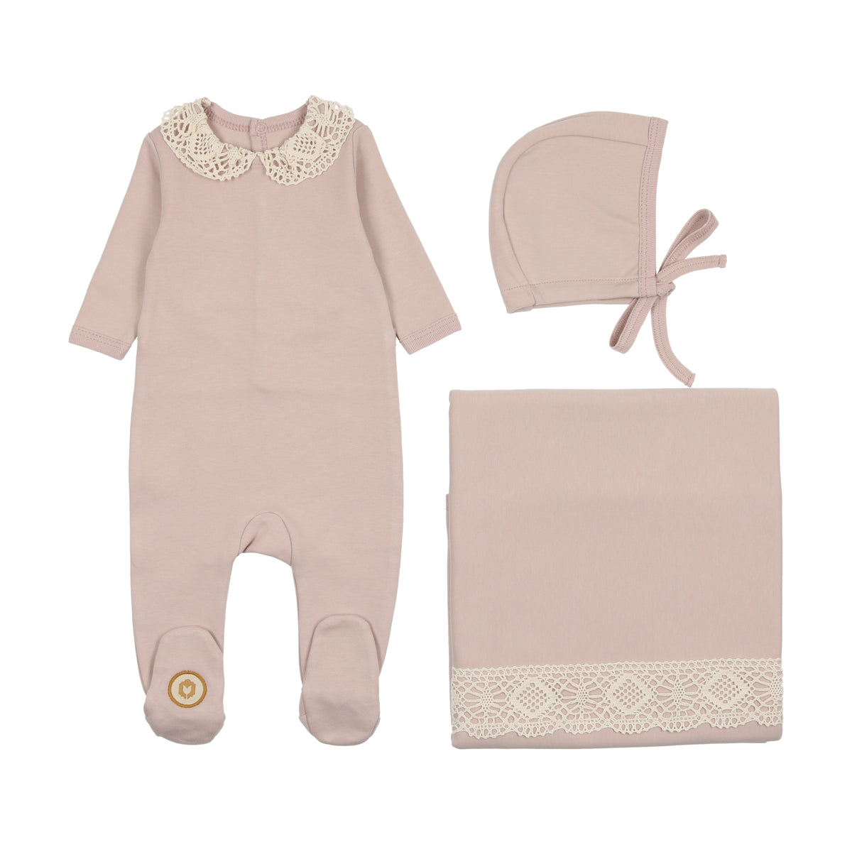 Mon Tresor Collar And Crochet Layette Set - Rose Smoke Mon Tresor Collar And Crochet Layette Set - Rose Smoke