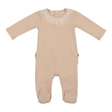 Latte Baby Soft Pink Lace Collar Footie
