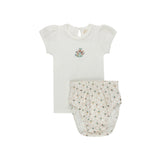 Ely's & Co Floral Ivory Ribbed Floral Tshirt/Bloomer
