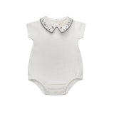 Ely's & Co Ivory Blue Floral Embroider Collar Romper