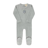 Ely & Co Blue Embroider Floral Dot Footie