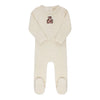 Ely & Co Ivory/Pink Velour Plaid Bear Footie