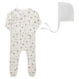 Aurora Ivory/Pink Jersey Floral Footie/Bonnet