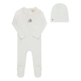 Ely's & Co Ivory Floral Ribbed Embroider Footie/Bonnet