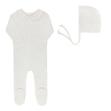 Ely & Co Ivory Girl Embroider Collar Footie and Bonnet