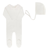 Ely & Co Ivory Boy Embroider Collar Footie and Bonnet