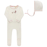 Ely's & Co Ivory Pink Cross Stitch Duck Footie/Bonnet