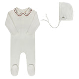 Ely's & Co Ivory Pink Floral Embroider Footie/Bonnet