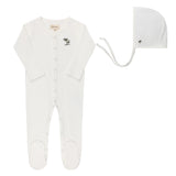 Ely's & Co Ivory Palm Ribbed Embroider Footie/Bonnet