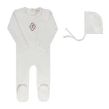 Ely & Co Ivory/Pink Embroider Floral Dot Footie/Bonnet