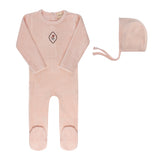 Ely & Co Pink Embroider Floral Dot Footie/Bonnet