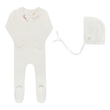 Ely & Co Ivory Pink Embroider Collar Footie/Bonnet