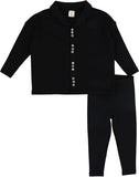 Lil Legs Black Button Front Lounge Set