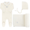 Ely & Co Ivory and Silver Embroidered Bee Layette Set