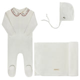 Ely's & Co Ivory Pink Floral Embroider Collar Layette Set