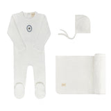 Ely & Co Ivory/Blue Embroider Floral Dot Layette Set