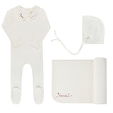 Ely & Co Ivory/Pink Star Embroidered Collar Layette Set