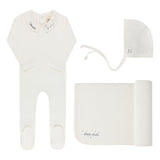 Ely & Co Ivory/Blue Star Embroidered Collar Layette Set