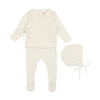 Mema Knit Winter White Knit Footie with Crop Cardigan/Bonnet