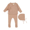 Mema Knit Pink Knit Footie with Crop Cardigan/Bonnet