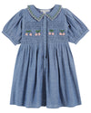 Emile Et Ida Chambray Embroidered Smocked Dress - 18m