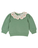 Emile Et Ida Olive Crochet Collar Sweatshirt