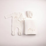 Bee & Dee Chalk White Velour Boy All Things Baby Layette Set
