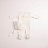 Bee & Dee Chalk White Girl All Things Baby Velour Footie/Bonnet