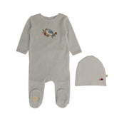 Mon Tresor Blue Dawn Bird/Branch Footie and Hat