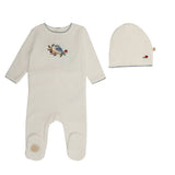 Mon Tresor Ivory/Blue Bird/Branch Footie and Hat