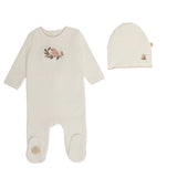 Mon Tresor Ivory/Pink Bird/Branch Footie and Hat