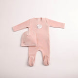 Bee & Dee Dusty Pink Birdie Branch Velour Footie/Beanie