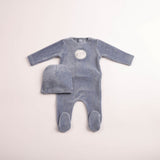 Bee & Dee Indigo Birdie Branch Velour Footie/Beanie
