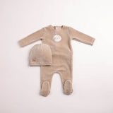 Bee & Dee Oat Birdie Branch Velour Footie/Beanie