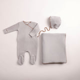 Bee & Dee Dusty Blue Classic Stitch Velour Layette Set