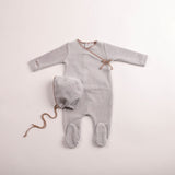 Bee & Dee Dusty Blue Classic Stitch Velour Footie/Bonnet
