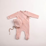 Bee & Dee Rose Classic Stitch Velour Footie/Bonnet