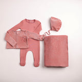 Bee & Dee Dusty Pink Classic Stitch Wrap Layette Set
