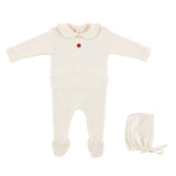 Bebe Organic Natural Pointelle Bebe Apple Collar Footie/Bonnet