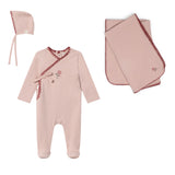 Bebe Bella Pink Fake Wrap Embroidered Layette Set