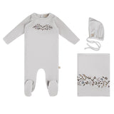 Citrine Warm White/Blue Embroider Garden Layette Set