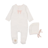 Mon Tresor Embroidered Bow Footie and Bonnet