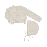 Peluche Cream Eyelet Cardigan/Bonnet