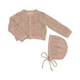 Peluche Rose Eyelet Cardigan/Bonnet