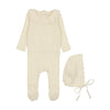 Lilette Cream Knit Ruffle Footie/Bonnet
