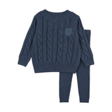Analogie Vintage Blue Heather Chunky Cable Knit Set
