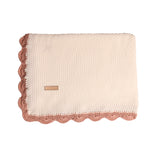 Inimini White/Mauve Embroider Edged Knit Blanket