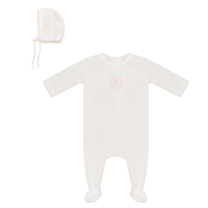 Bubani Velour Girl Embroider Bunny Footie/Hat