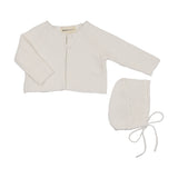 Mema Knit Winter White Waffle Knit Cardigan/Bonnet